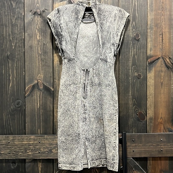 Rampage Dresses 7 Grey Marbled Denim Cap Sleeve Open Back Shoulder Pads Vtg - Picture 5 of 10